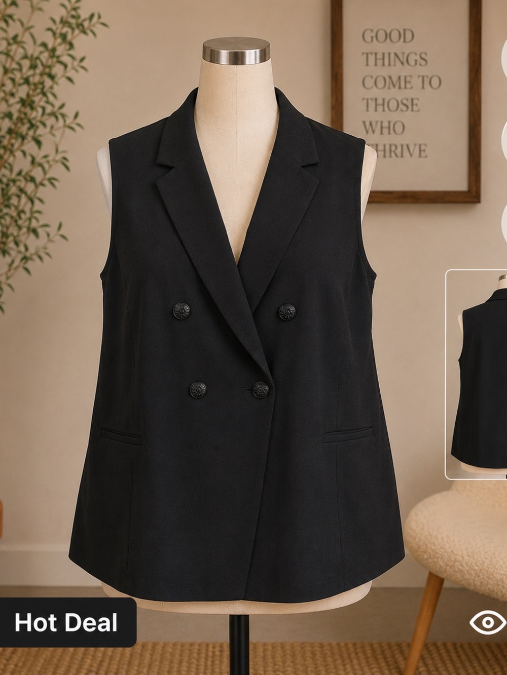 torrid Black Double-Breasted Sleeveless Vest